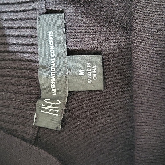 I.N.C International Black Off Shoulder Sweater Top Embroidered Strap Bell Sleeve - Picture 7 of 8